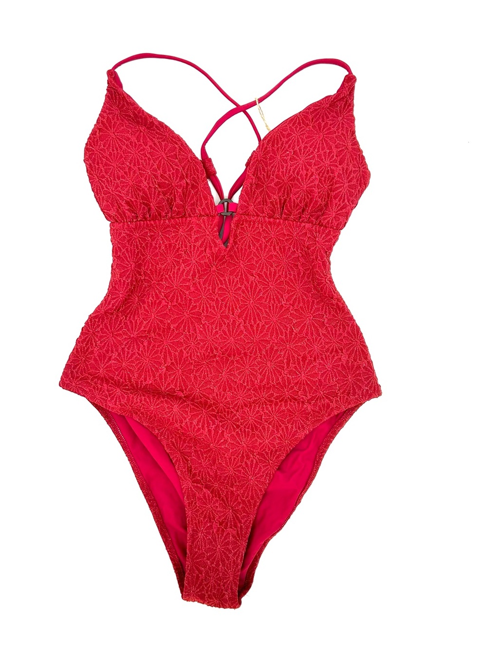 Berlook One Piece Swimsuit Red Sparkle Low Back